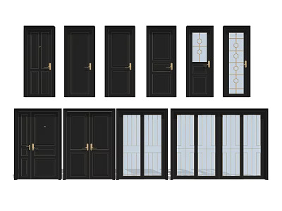 Modern door bedroom door sliding door combination 3d model