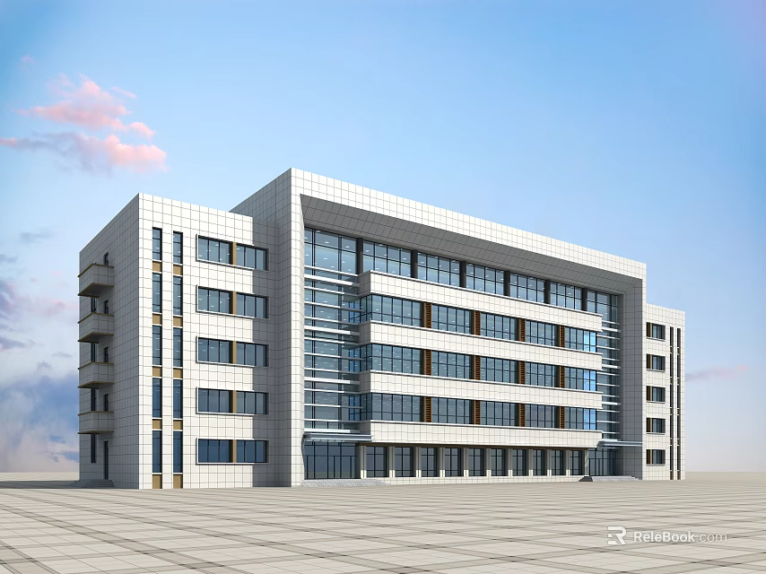 Modern White Exterior Office Building With Multi Storey Design Large Windows And Spacious Square 3d model