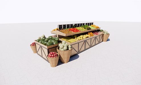 Modern shelf fresh supermarket fruit and vegetable shelf 3d model