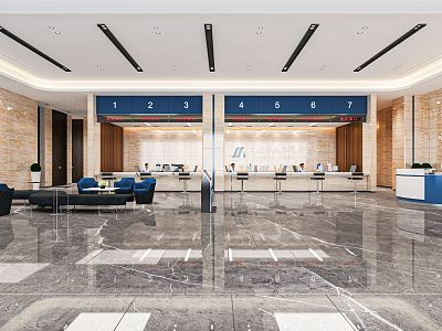 Modern Hall Bank Office Hall Service Center Service Hall Convenience Service Hall Reception Hall Waiting Area model