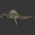 Realistic Spinosaurus Dinosaur With Sail On Back Open Mouth Green Brown Skin Texture Standing