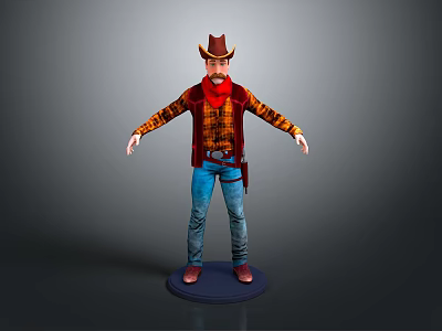 Cowboy Hat Red Bandana Plaid Shirt Blue Jeans Casual Daily Life Items 3d model