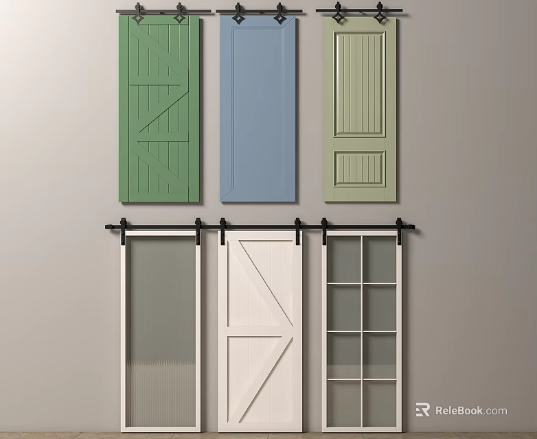 Stylish Sliding Barn Door Collection With Multiple Color And Panel Design Options For Home 3d model 