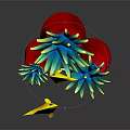Yellow Fish Swimming Among Red Coral And Blue Green Anemone Like Structures