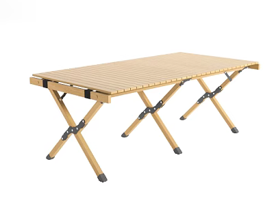 Portable Wooden Folding Table With Slat Top And Foldable Metal Legs For Outdoor Use 3d model