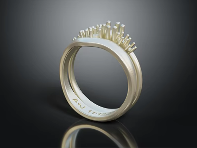Modern Stylish Metal Ring Featuring Decorative Spiked Design And Inner Engraving 3d model