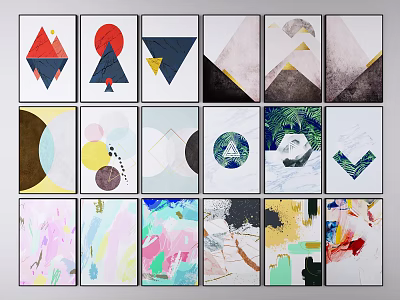 Abstract Art Prints Collection With Geometric Shapes And Colorful Patterns 3d model