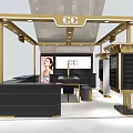 Modern Gold And Black Mall Counter With GC Logo Display Screen And Shelves