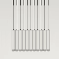 Modern Linear Chandelier with Vertical Stripes Hanging in Minimalist White Room