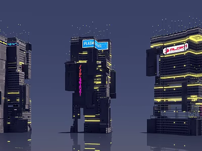 Futuristic Architecture With Tall Skyscrapers Glowing Lights And Digital Screens 3d model
