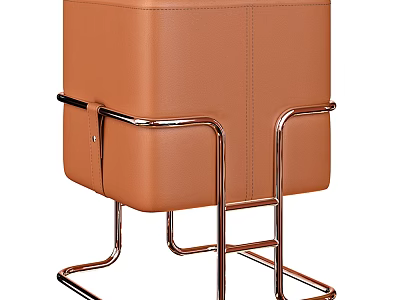 Modern Brown Leather Ottoman With Sleek Metal Frame And Stylish Design 3d model