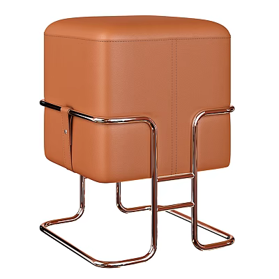 Modern Brown Leather Ottoman With Sleek Metal Frame And Stylish Design 3d model