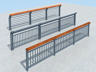 Sturdy Metal Railings With Wooden Handrails For Outdoor Safety And Modern Design 3d model