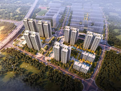 Aerial View Planning of Modern Residential High Rise Buildings With Road Network And Greenery 3d model