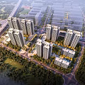 Aerial View Planning of Modern Residential High Rise Buildings With Road Network And Greenery
