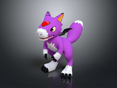 Purple Winged Fantasy Creature 3D Model With Red Gem On Forehead And White Belly 3d model