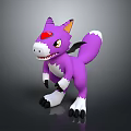 Purple Winged Fantasy Creature 3D Model With Red Gem On Forehead And White Belly