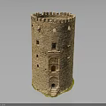 Medieval Stone Tower Building With Windows And Arched Door Design 3d model