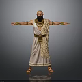 Ancient Egyptian Male In Robes With Gold Necklace Belt Sandals Arms Outstretched On Gray Background