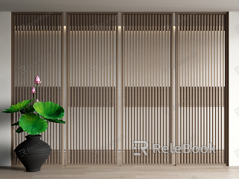 New Chinese Style Screen Partition Wooden Partition Lotus Potted Plant model