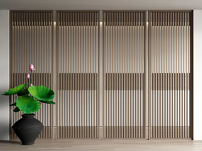 New Chinese Style Screen Partition Wooden Partition Lotus Potted Plant 3d model