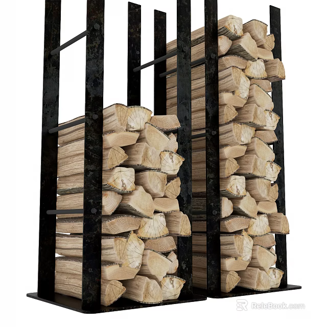 Stone And Wood Stacked In Black Metal Frames For Decorative Or Structural Projects 3d model