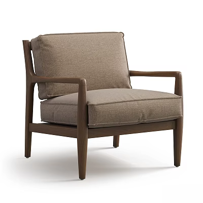 Modern Minimalist Accent Chair With Wooden Frame And Brown Fabric Cushion 3d model