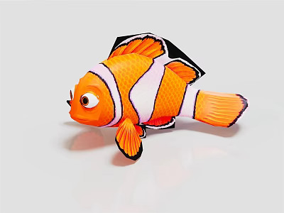 Cute Orange White And Black Clownfish Stuffed Toy On Light Background 3d model