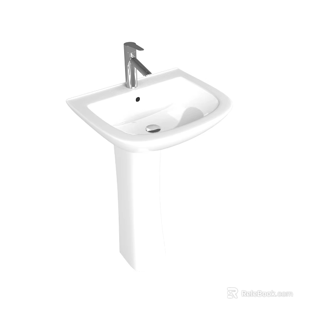 Simple White Pedestal Washbasin With Chrome Faucet Modern Bathroom Design 3d model 
