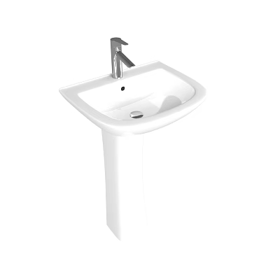 Simple White Pedestal Washbasin With Chrome Faucet Modern Bathroom Design 3d model