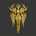 Ornate Golden Armored Female Figure With Winged Crown And Shining Details