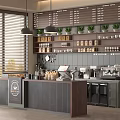 Modern Café Interior With Coffee Counter Machines Green Plants And Menu Board