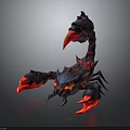 Black Scorpion Character Design With Red Glowing Lava Like Appendages And Sharp Claws