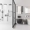 Modern Black And White Bathroom Set Featuring Shower System Toilet Towel Rack And Accessories
