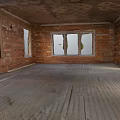 Dilapidated Wooden House Interior With Exposed Wooden Walls Wooden Floor Windows And Damaged Ceiling
