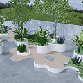 Modern Landscape Seats With Trees Plants White Planters And Wooden Decking