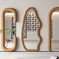 Modern Wall Mounted Mirrors With Wooden Frames Various Shapes And Green Plant