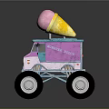 Pink Blue Monster Truck With Large Tires And Big Cotton Candy On Top