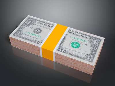 Everyday Essentials Stack of US Dollar Bills Bundled with Yellow Tape for Daily Use 3d model