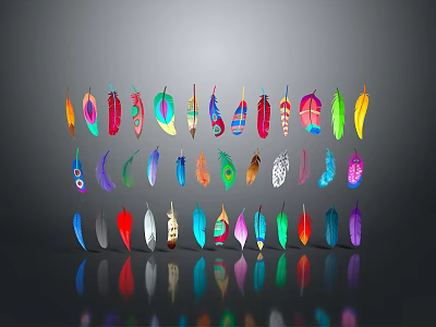 Colorful Feather Decorative Ornament Set With Various Colors And Vibrant Design For Home Decor 3d model