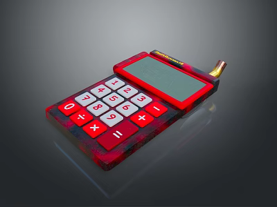 Red Calculator With Numeric Keypad Screen And Daily Use Calculation Functions 3d model