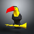 Low Poly Toucan Character With Black Yellow Body And Red Beak On Yellow Branch