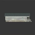 Single Story House With Blue Roof White Siding Front Porch And Wooden Staircase