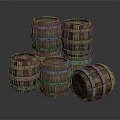 Industrial Equipment Stacked Wooden Barrels With Metal Hoops For Industrial Storage