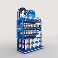 Kia Product Display Stand With Bottles And Boxes Arranged On Shelves