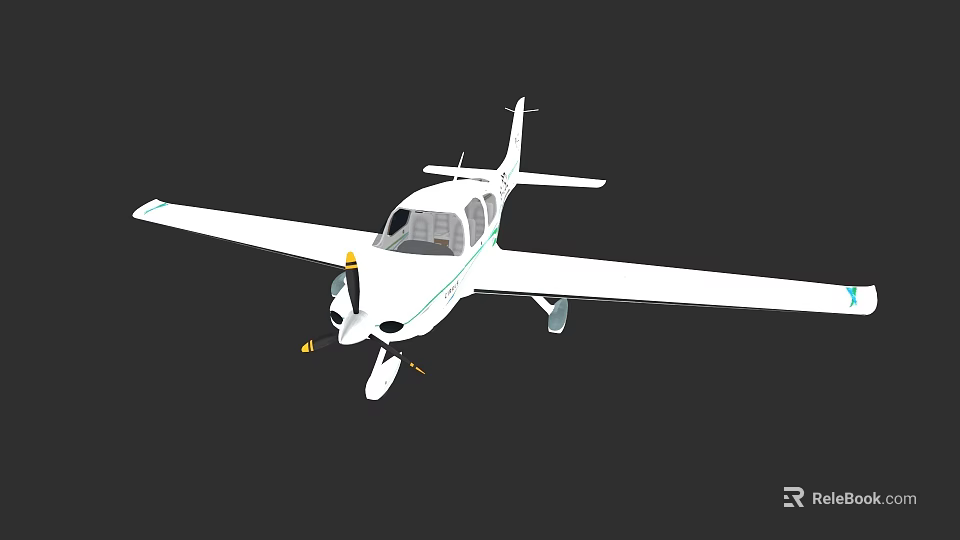 Small White Airplane With Green Stripes Single Engine Fixed Wing 3d model 