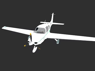Small White Airplane With Green Stripes Single Engine Fixed Wing 3d model