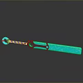 Turquoise Weapon 3D Model With Black Handle Long Blade And Shiny Reflection On Dark Background