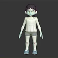 3D Cartoon Character With Black Hair White Tank Top Blue Shorts Red Knees Standing Pose