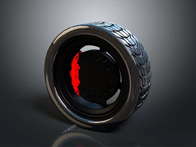 Modern Black Car Tire With Red Inner Accent And Detailed Tread Texture 3d model